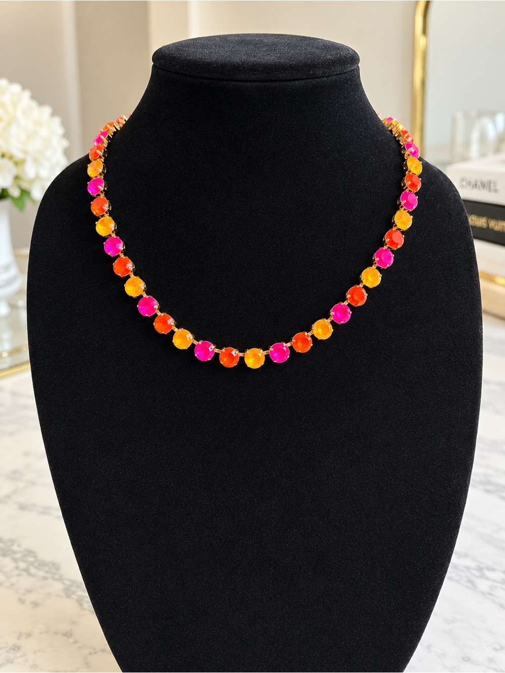 Sparkle Multicolor Statement Necklace Pink Orange Yellow NWOT 18.5”